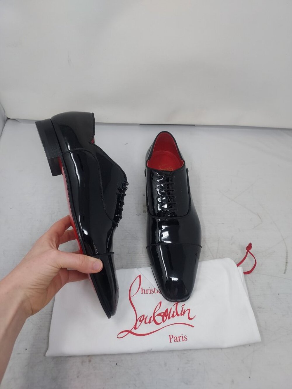 Christian Louboutin MENS Greggy Chick Black Lace Up Patent Dress Shoe